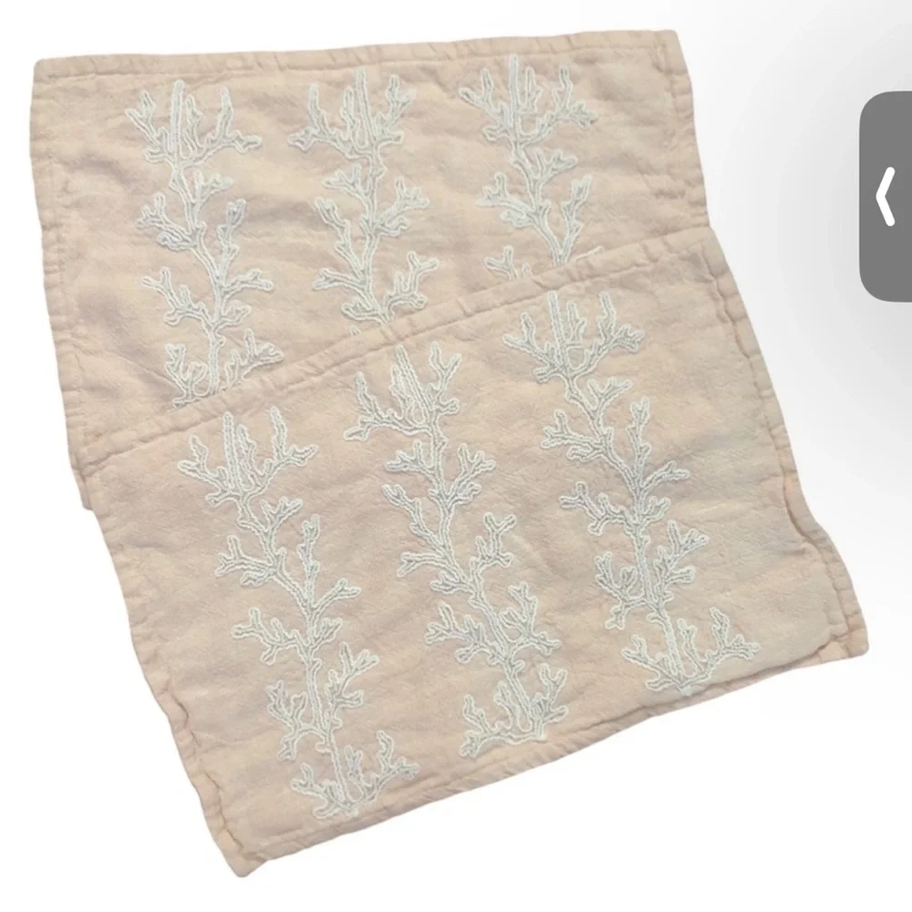 Serena and Lily Coral Peach Linen Embroidered Accent Pillow Cases set of 2 NWOT